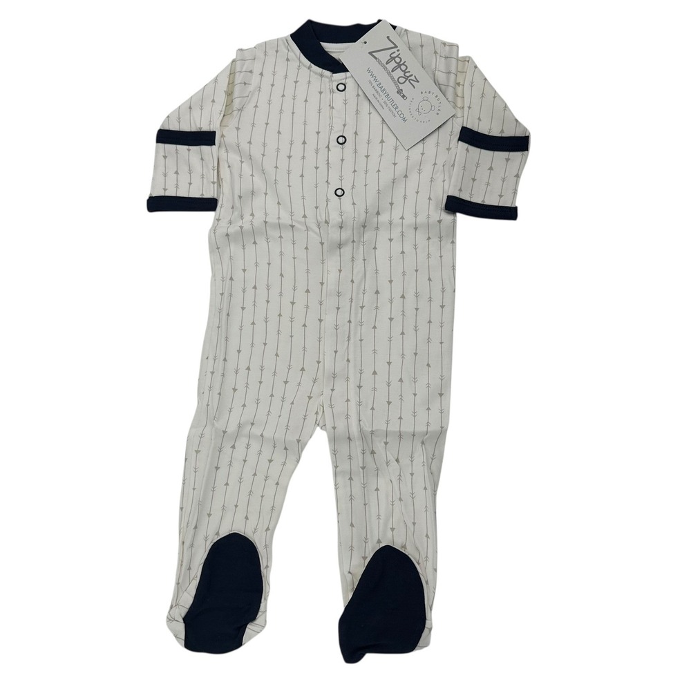 Baby Butler ZippyZ 3-6 Months BAMBOO Cream Navy Footed Pajamas Arrow Print NWT